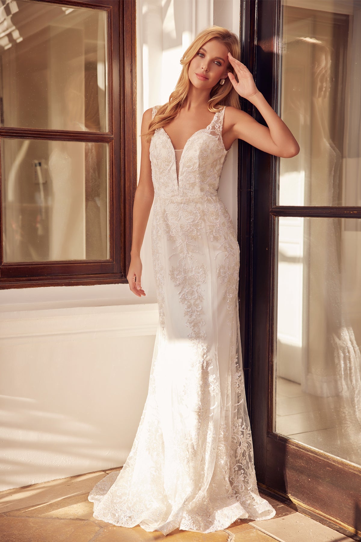 Wedding Dresses Glitter Long Mermaid Wedding Dress Off White