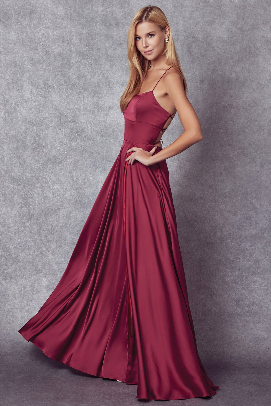 Prom Dresses Long A Line Formal Slit Prom Dress Wine