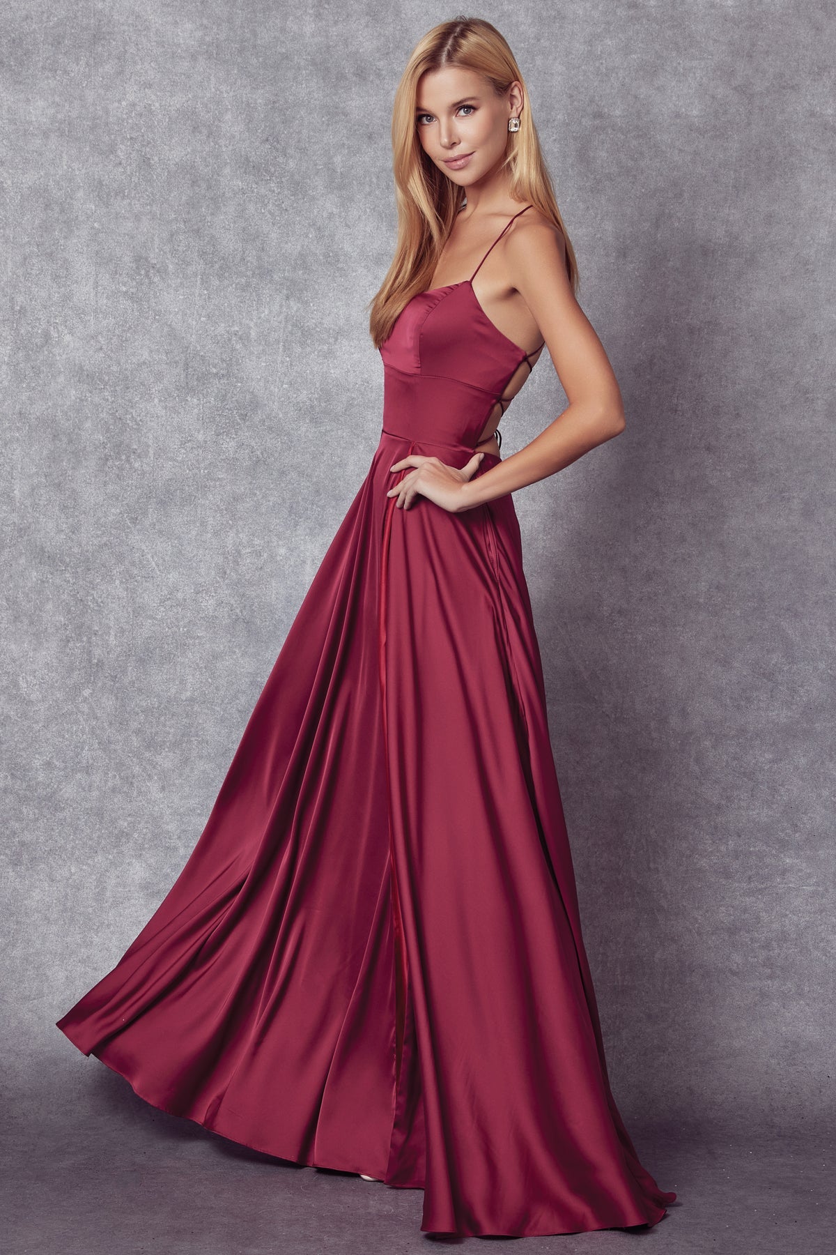 Prom Dresses Long A Line Formal Slit Prom Dress Wine