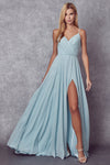 Prom Dresses Long Slit Formal Pleated Prom Dress Aqua