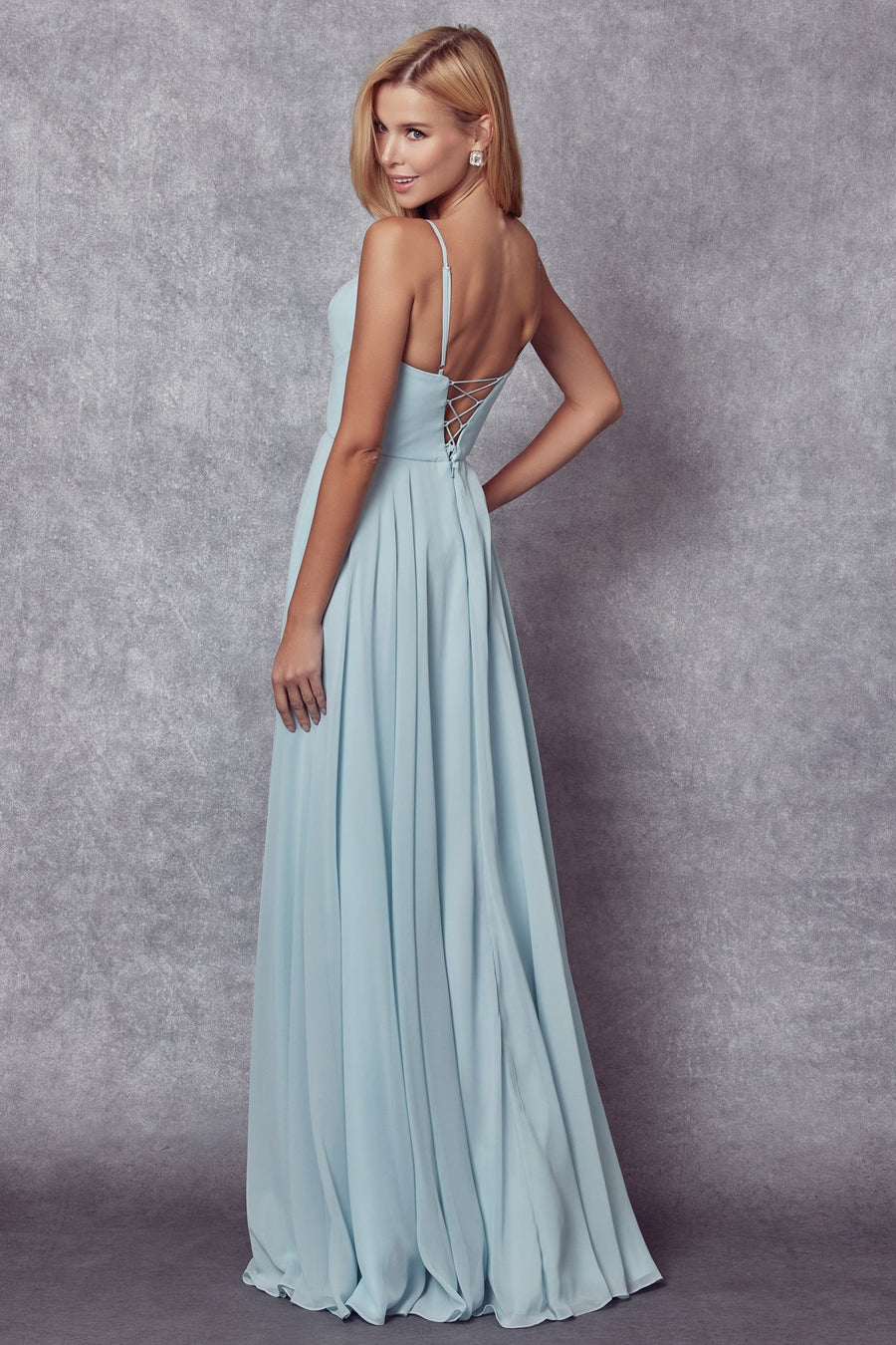 Prom Dresses Long Slit Formal Pleated Prom Dress Aqua