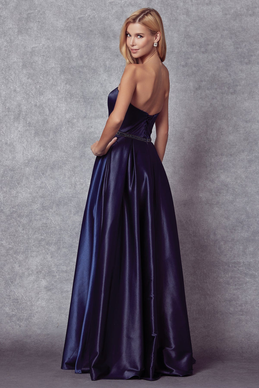 Prom Dresses A Line Long Beaded Formal Evening Prom Dress Navy Blue