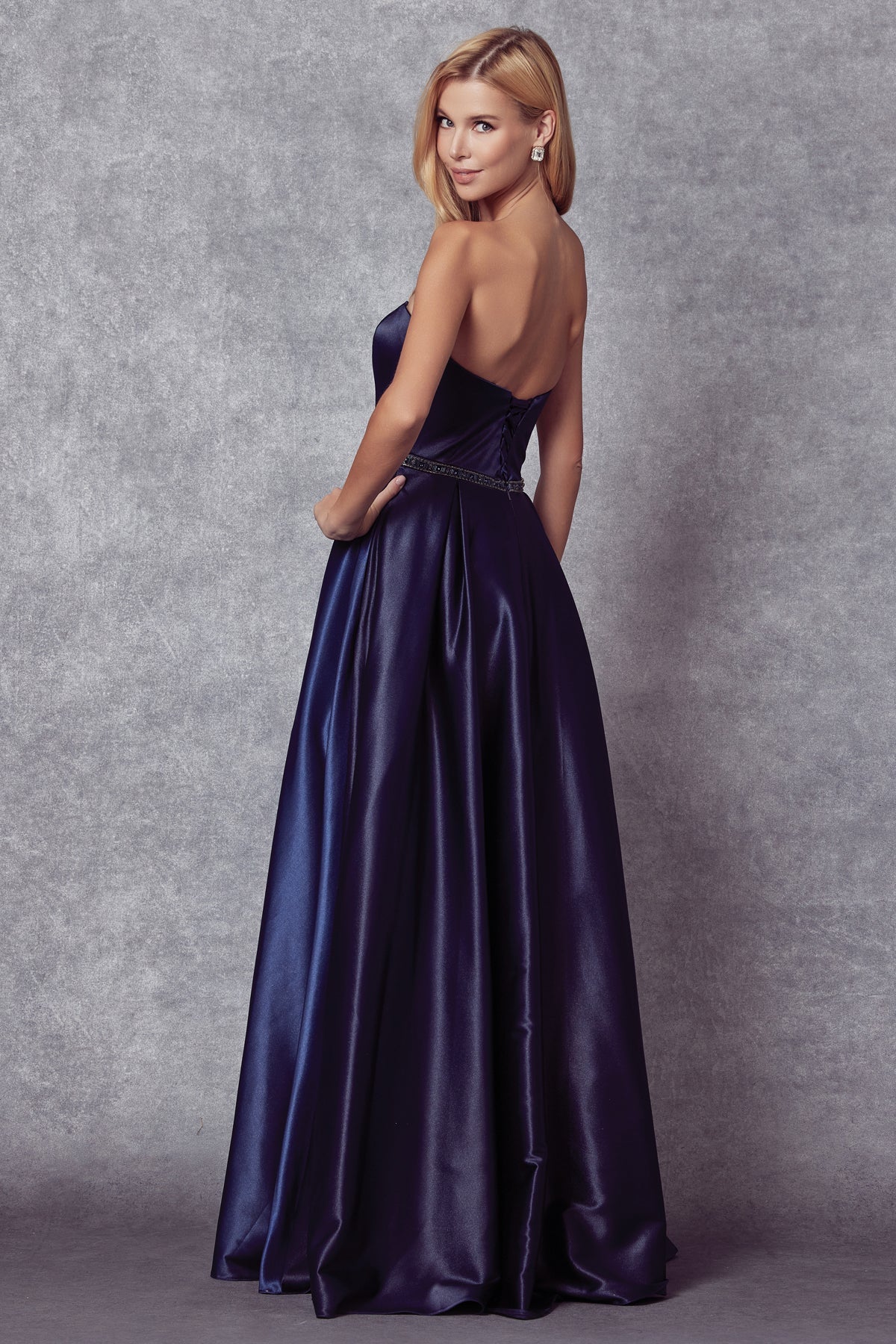 Prom Dresses A Line Long Beaded Formal Evening Prom Dress Navy Blue
