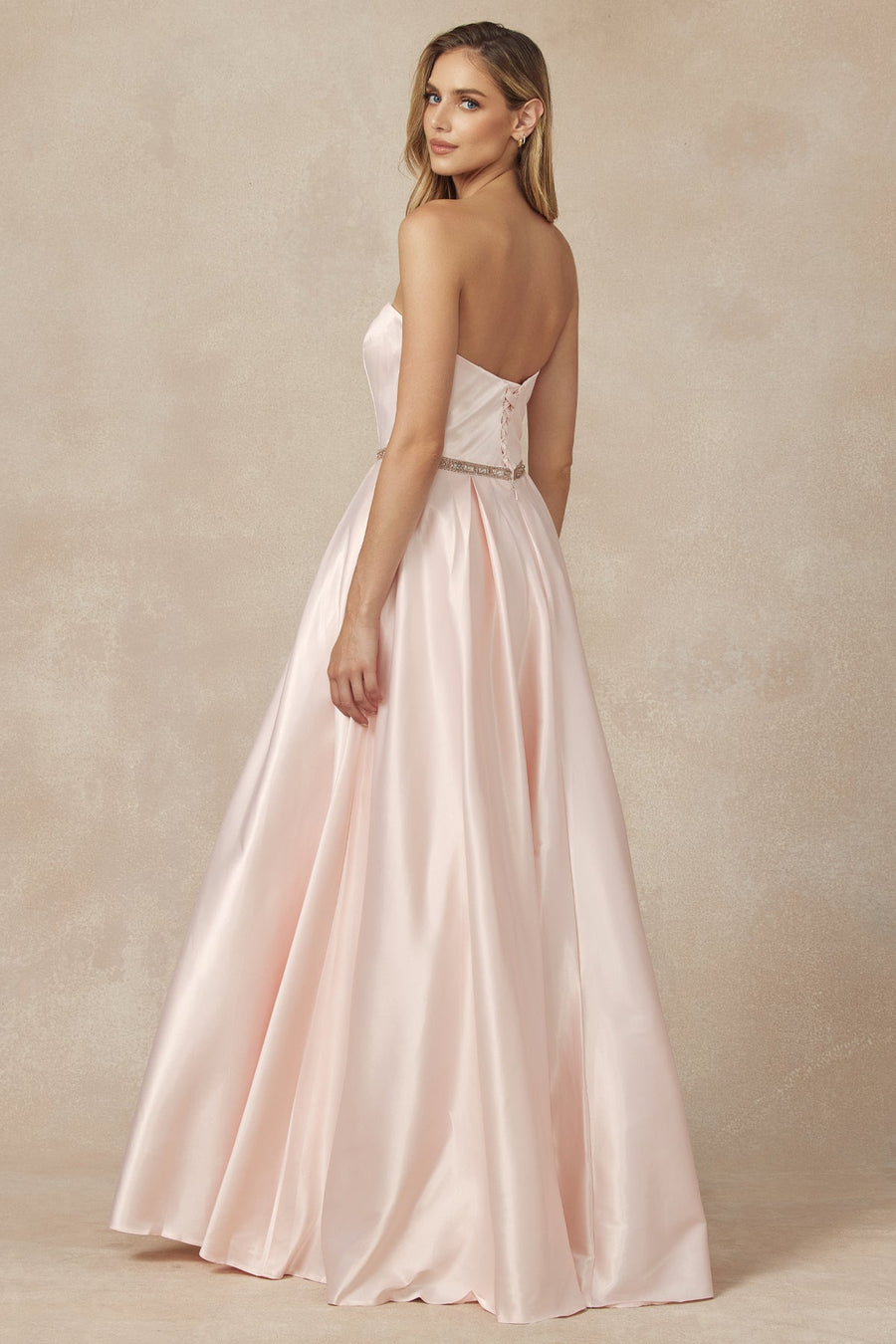 Prom Dresses A Line Long Beaded Formal Evening Prom Dress Blush