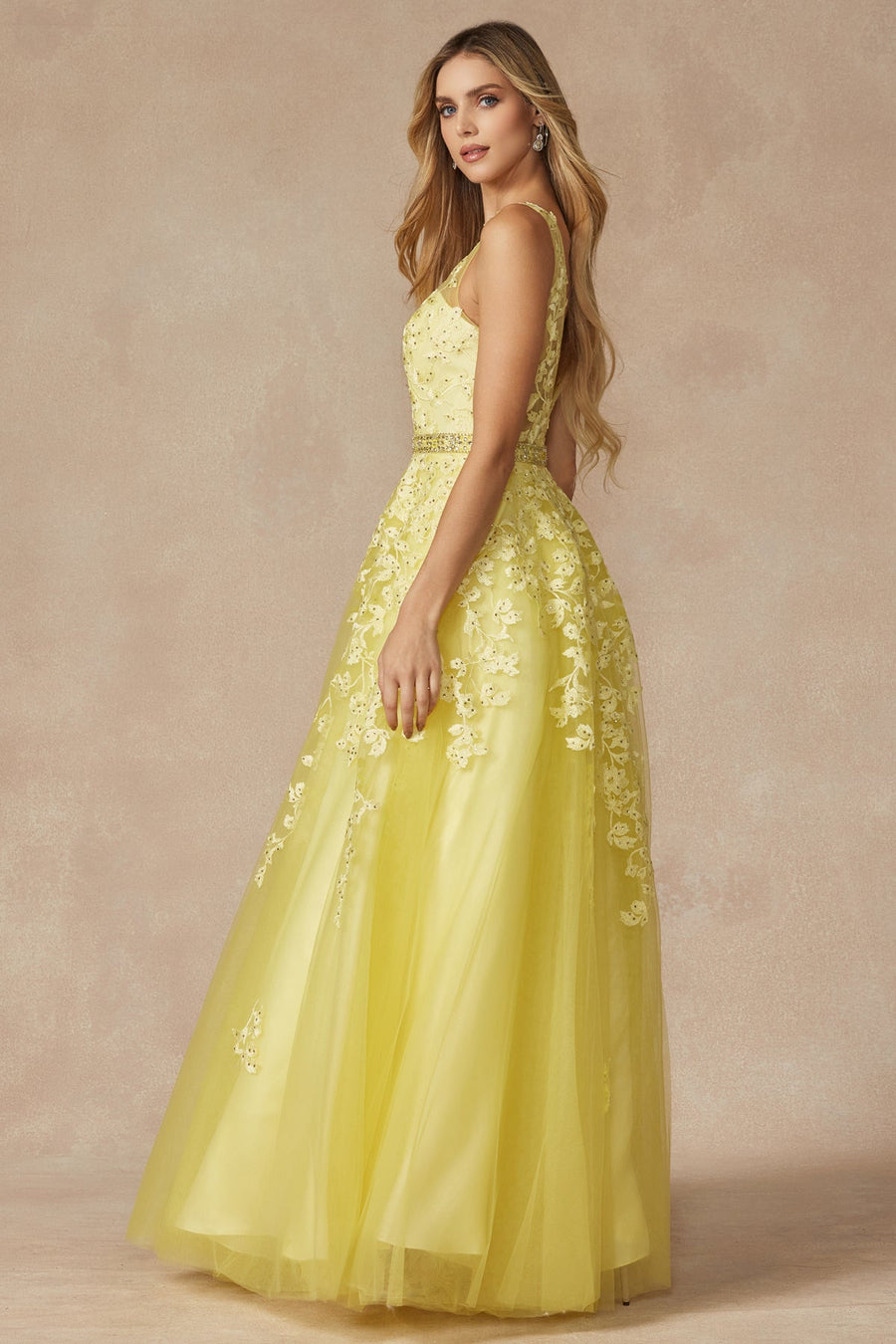 Prom Dresses Ball Gown Long Formal Floral Prom Dress Yellow