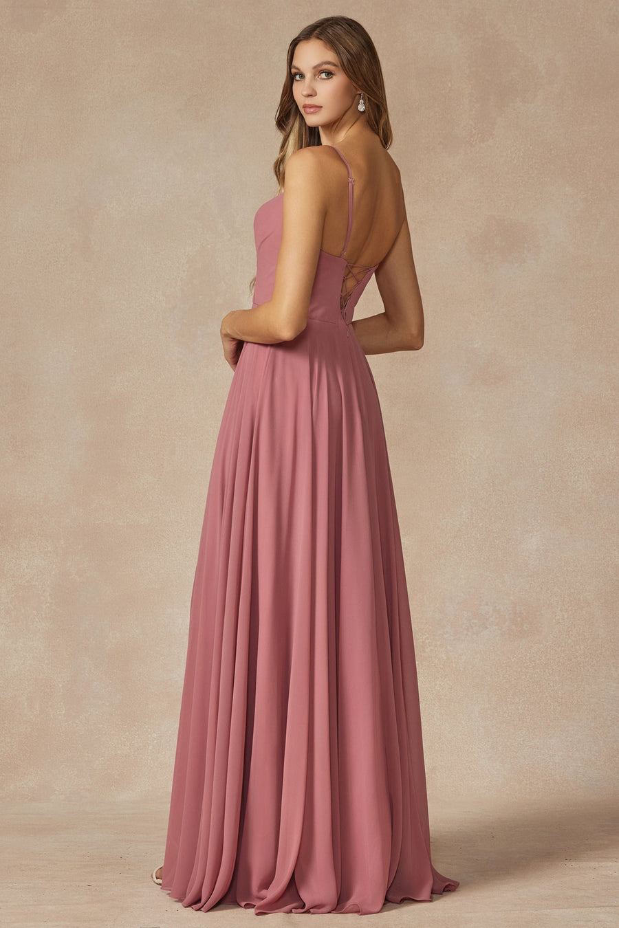 Prom Dresses Long Slit Formal Pleated Prom Dress Rose