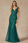 Prom Dresses Glitter Long Mermaid Formal Feather Prom Dress Emerald Green