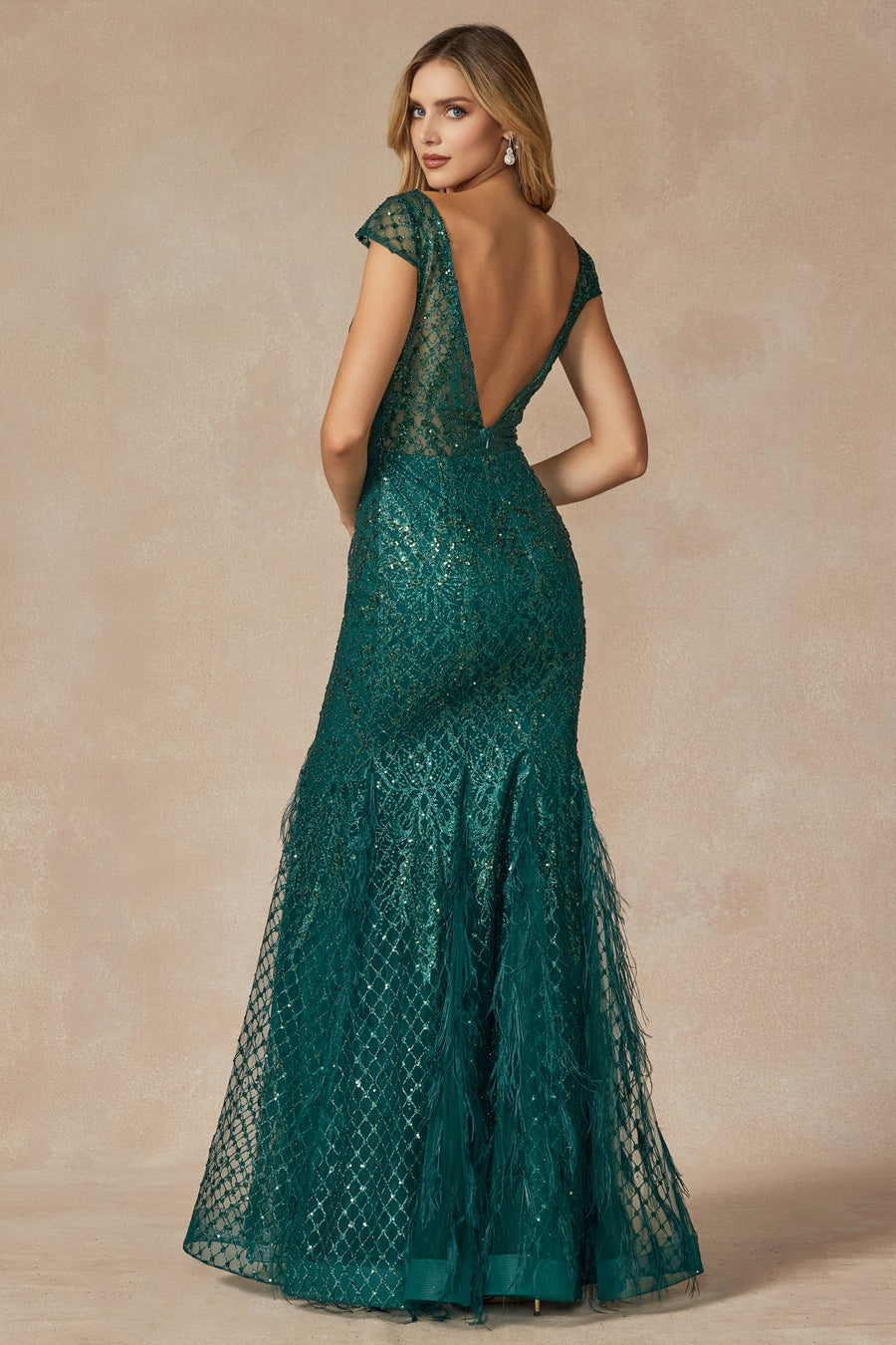 Prom Dresses Glitter Long Mermaid Formal Feather Prom Dress Emerald Green