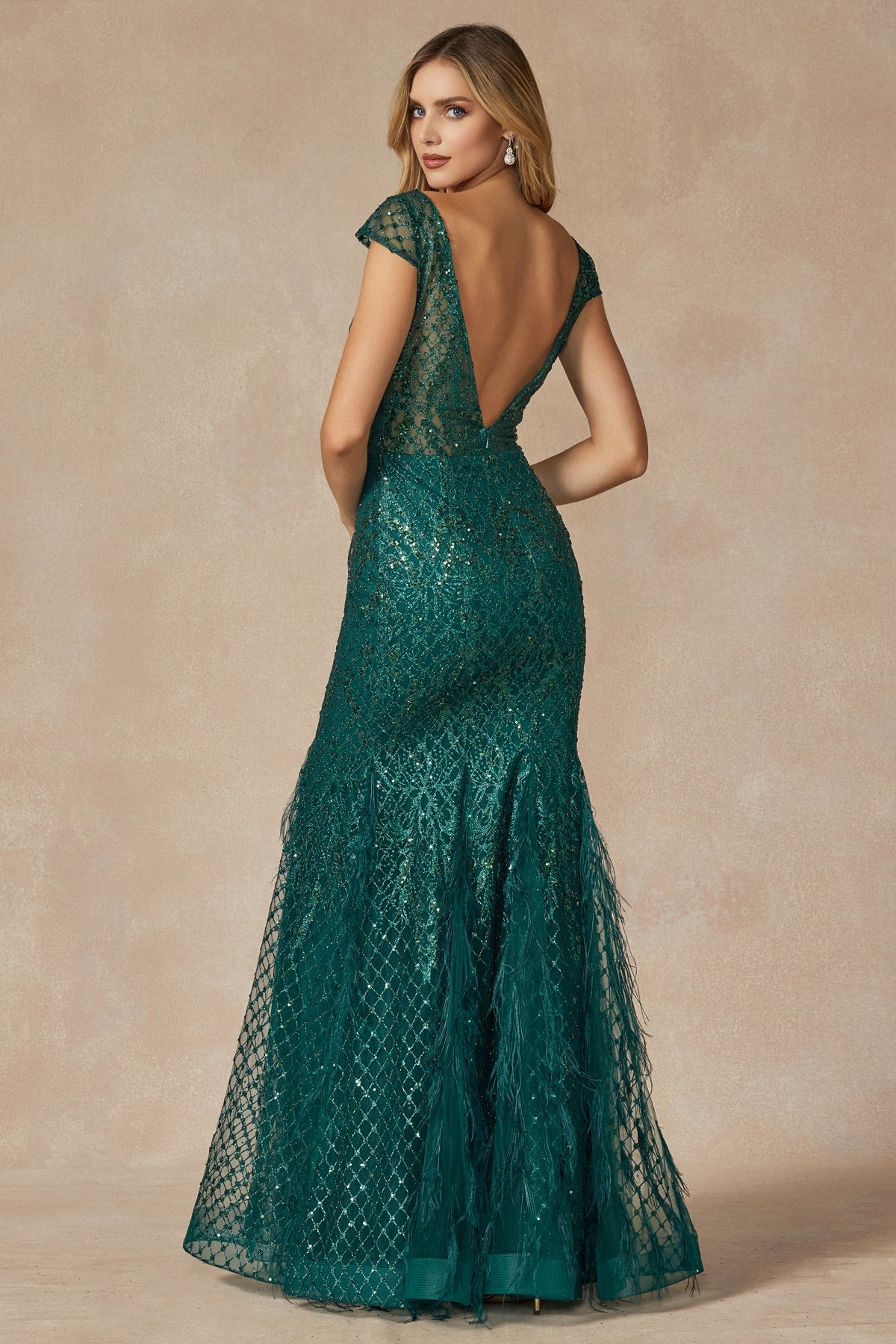 Prom Dresses Glitter Long Mermaid Formal Feather Prom Dress Emerald Green