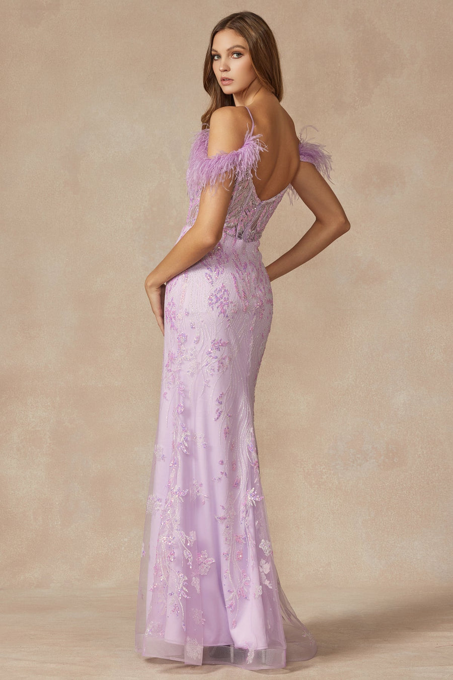 Prom Dresses Glitter Formal Long Feather Prom Dress Lilac