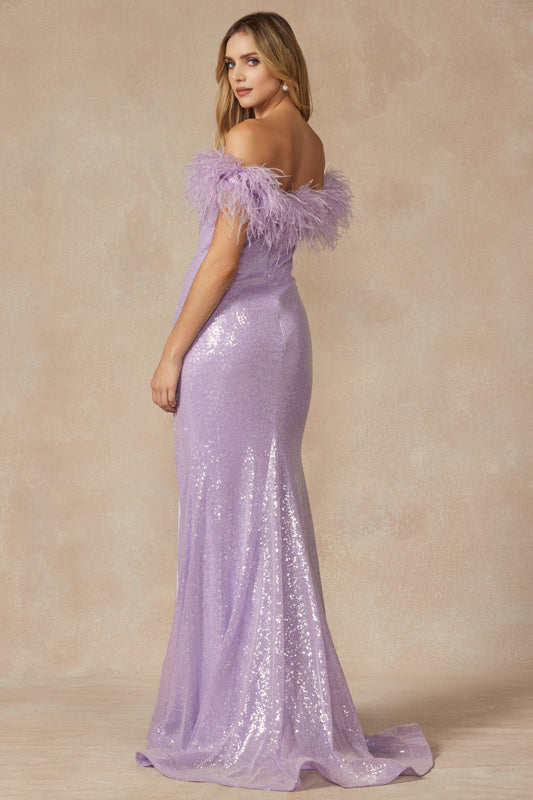 Prom Dresses Slit Long Feather Formal Prom Dress Lilac