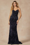Prom Dresses Fitted Long Prom Velvet Sequin Dress Black Multi