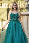 Prom Dresses Long Formal 3D Floral Applique Glitter Prom Dress Emerald Green