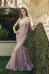 Prom Dresses Glitter Long Mermaid Formal Feather Prom Dress Rose Gold