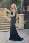 Prom Dresses Fitted Long Prom Velvet Sequin Dress Emerald Green