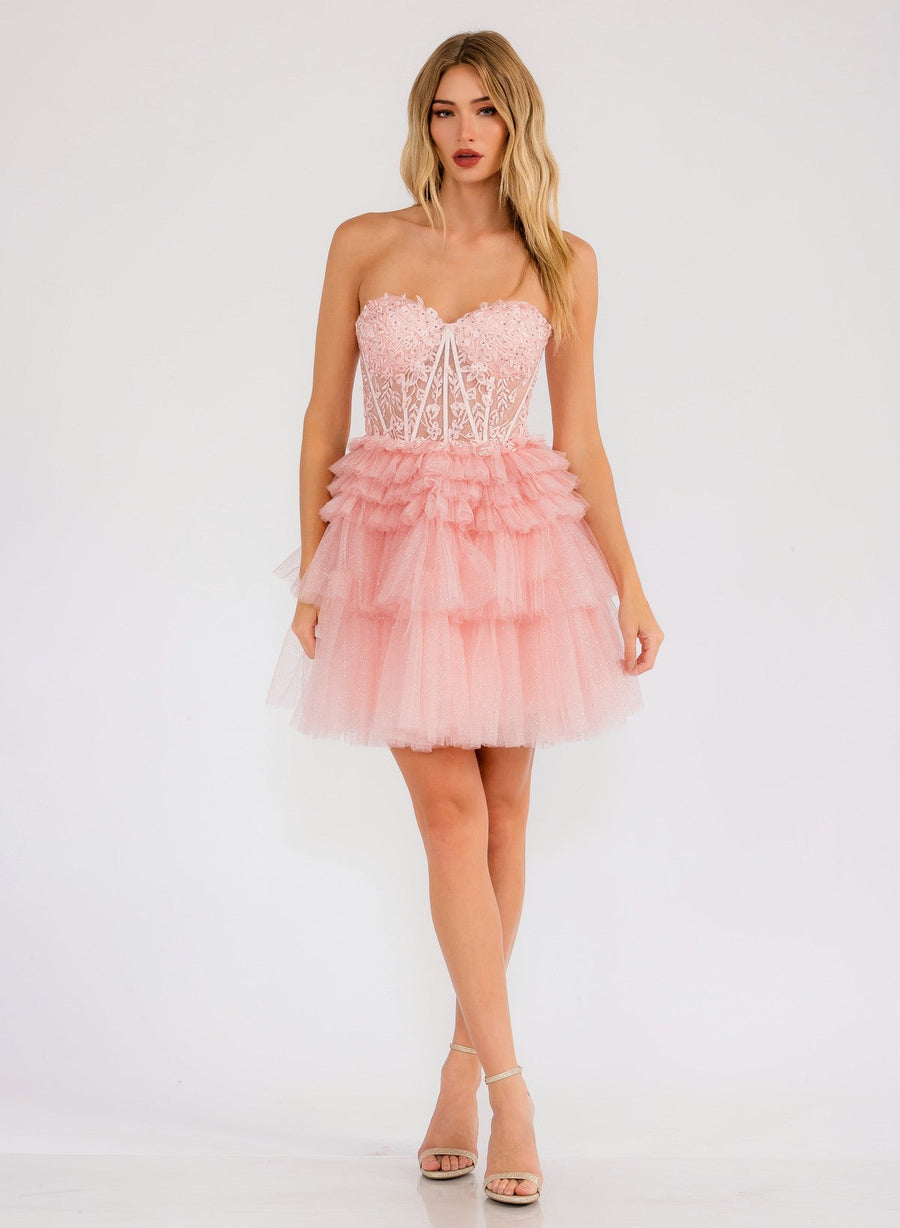 Cocktail Dresses Mini Cocktail Ruffle A Line Short Dress Blush