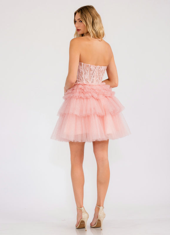 Cocktail Dresses Mini Cocktail Ruffle A Line Short Dress Blush