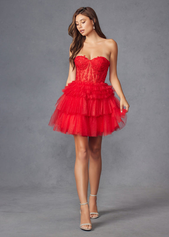 Cocktail Dresses Mini Cocktail Ruffle A Line Short Dress Red