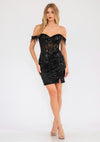 Cocktail Dresses Fitted Short Sequin Slit Cocktail Dress Black