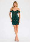 Cocktail Dresses Fitted Short Sequin Slit Cocktail Dress Emerald Green