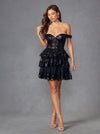 Cocktail Dresses Short Cocktail A Line Tiered Lace Sequin Dress Black