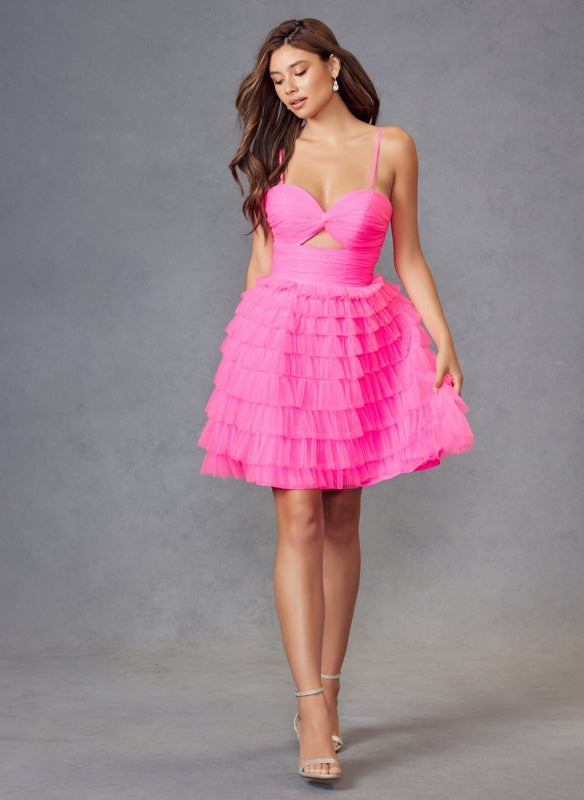 Cocktail Dresses Homecoming Ruffle Short A Line Cocktail Dress Neon Pink