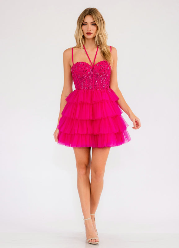 Cocktail Dresses A Line Short Tiered Ruffle Cocktail Dress Fuchsia
