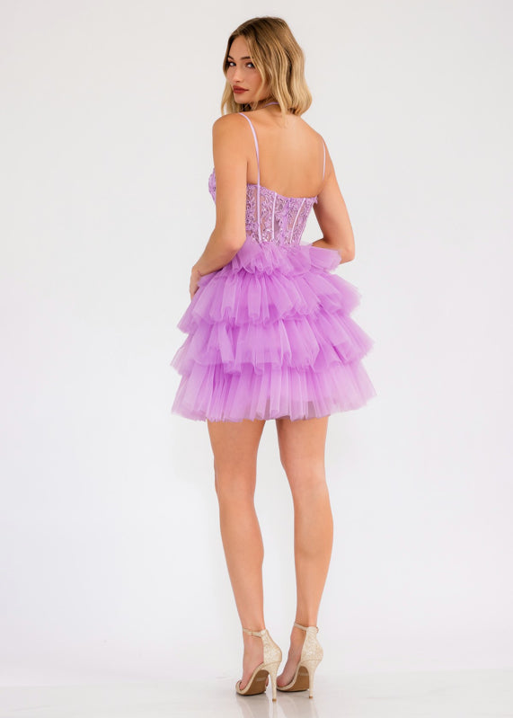 Cocktail Dresses A Line Short Tiered Ruffle Cocktail Dress Lilac