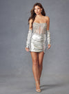 Cocktail Dresses Short Fitted Beaded Metallic Cocktail Dress Silver