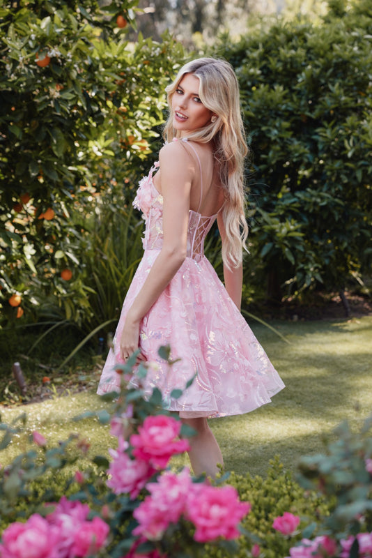 Cocktail Dresses Cocktail Floral Lace Short A Line Dress  Baby Pink