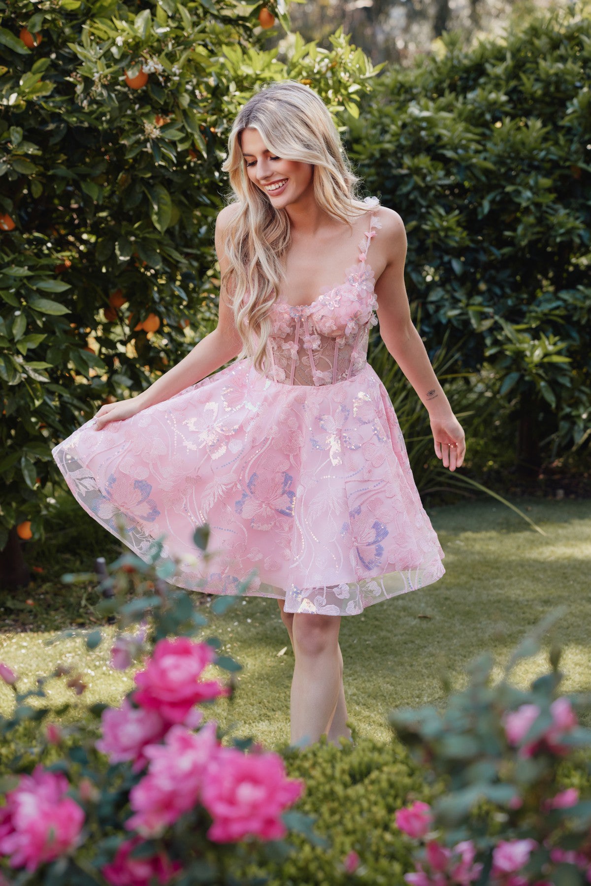 Cocktail Dresses Cocktail Floral Lace Short A Line Dress  Baby Pink