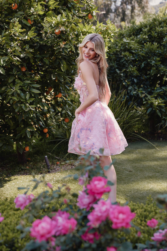 Cocktail Dresses Cocktail Floral Lace Short A Line Dress  Baby Pink