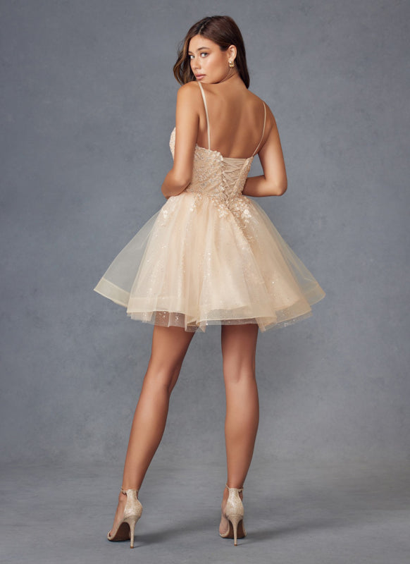 Cocktail Dresses Homecoming Short Glitter Floral Cocktail Dress Champagne