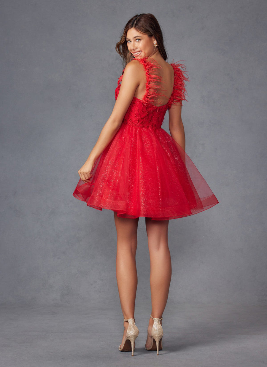 Cocktail Dresses Short Cocktail Feather Dress Red