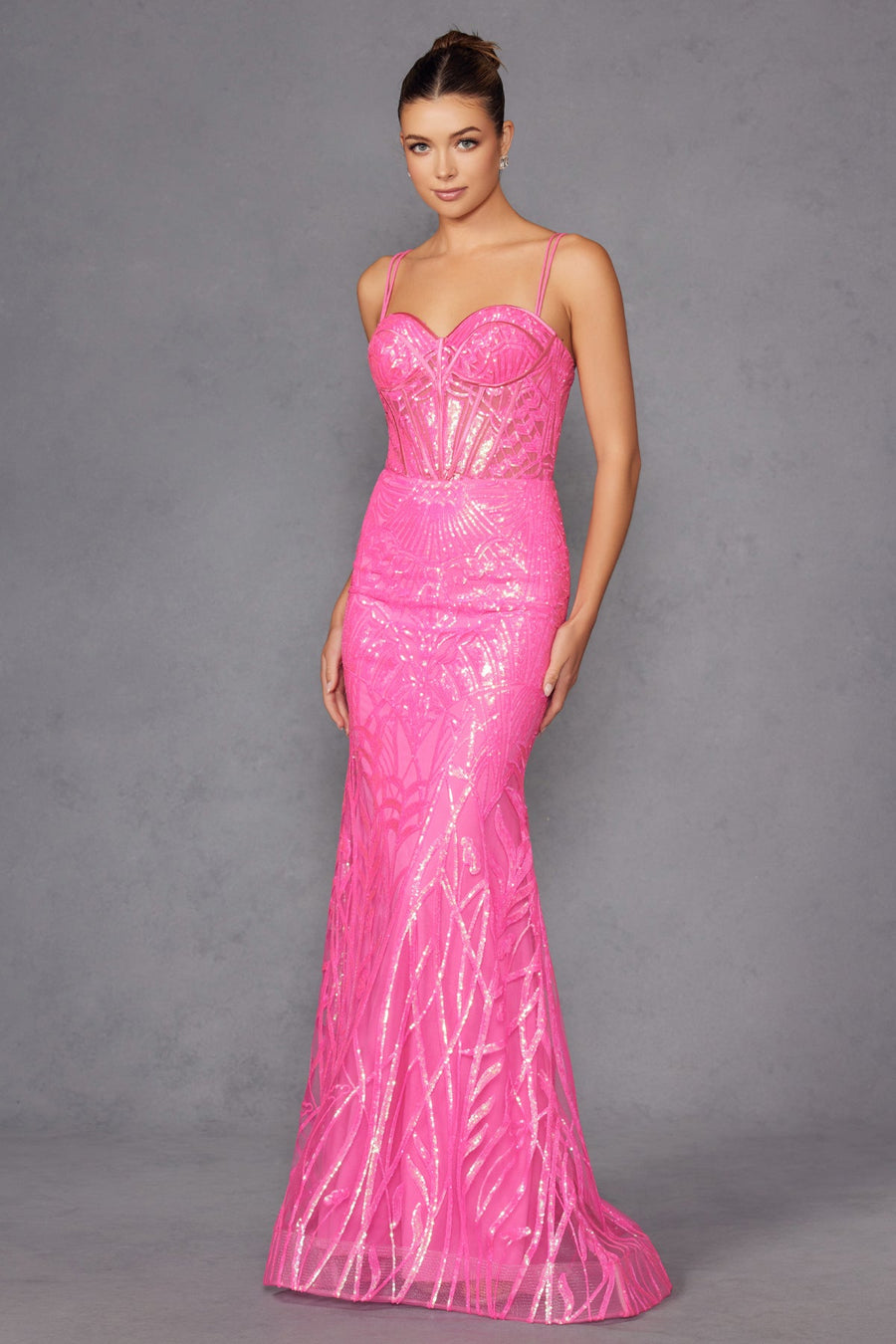 Prom Dresses Long Fitted Prom Sequin Print Formal Dress Fuchsia