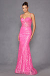 Prom Dresses Long Fitted Prom Sequin Print Formal Dress Fuchsia