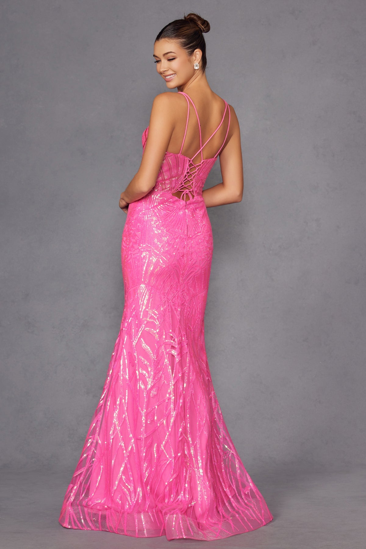 Prom Dresses Long Fitted Prom Sequin Print Formal Dress Fuchsia