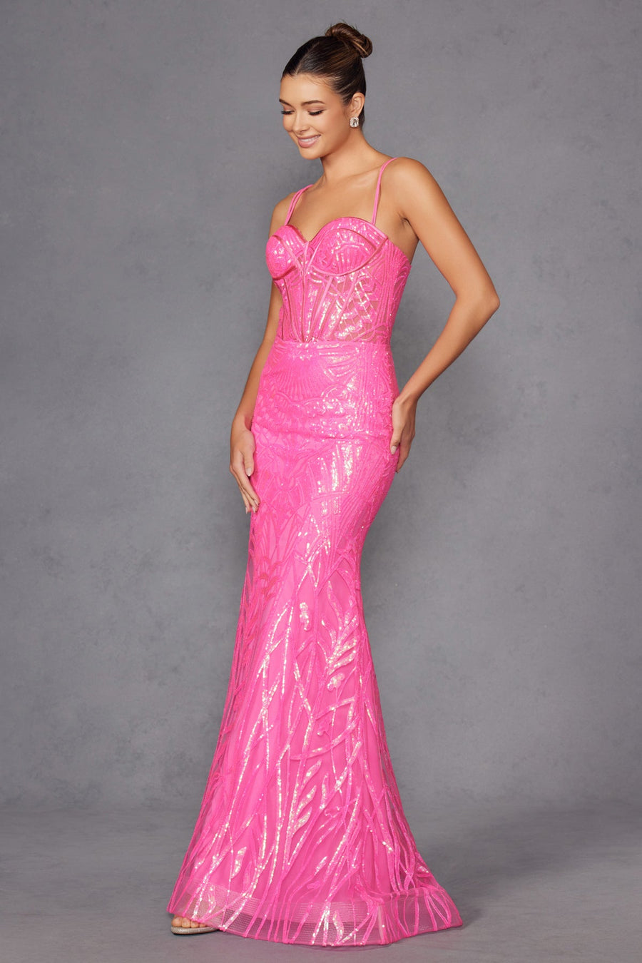 Prom Dresses Long Fitted Prom Sequin Print Formal Dress Fuchsia