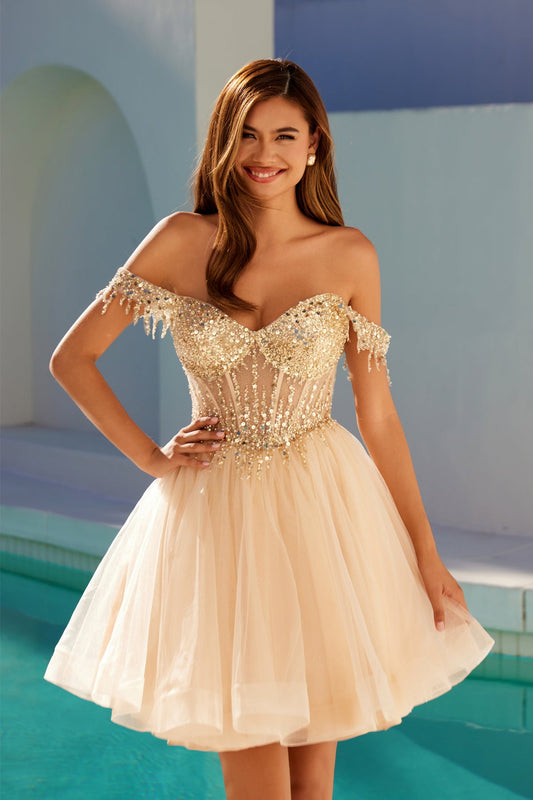 Cocktail Dresses Short Cocktail Beaded Homecoming Fitted Dress  Champagne