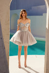 Cocktail Dresses Short Cocktail Beaded Homecoming Fitted Dress  Silver