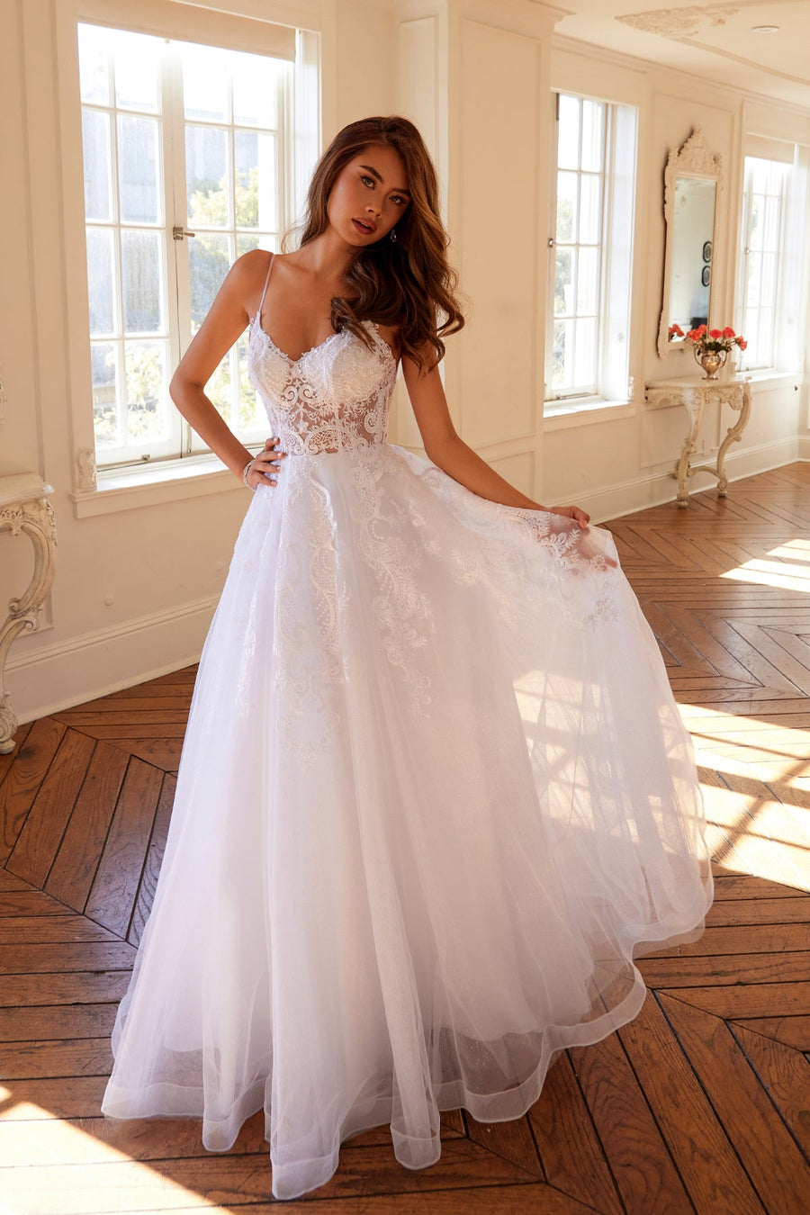 Wedding Dresses A Line Long Glitter Wedding Dress Off White