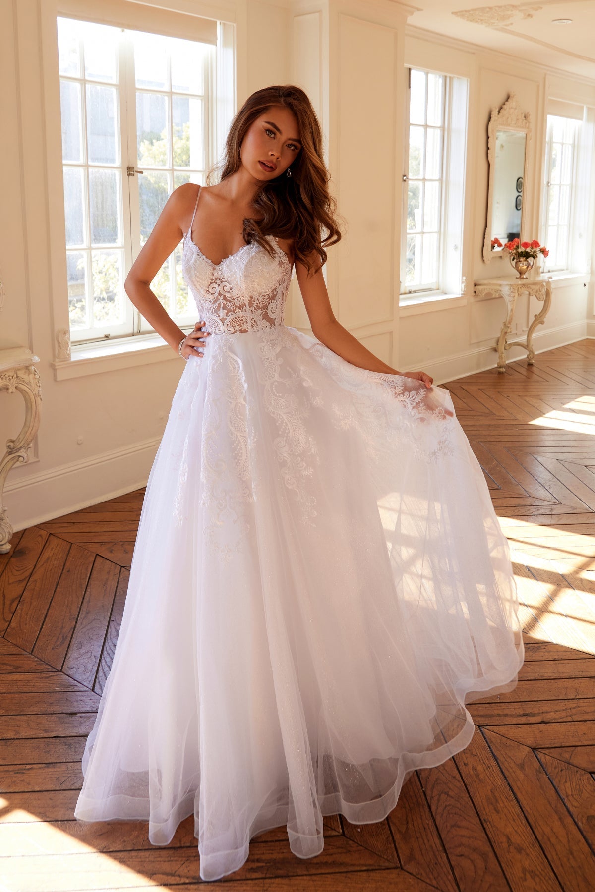 Wedding Dresses A Line Long Glitter Wedding Dress Off White