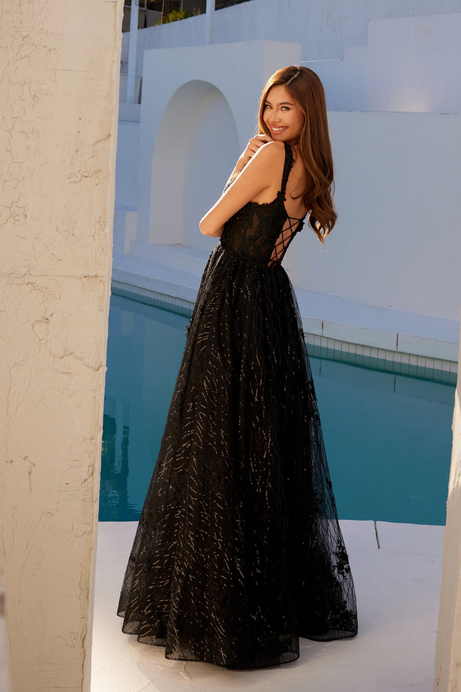 Prom Dresses Prom Long A Line Beaded Lace Applique Formal Dress Black