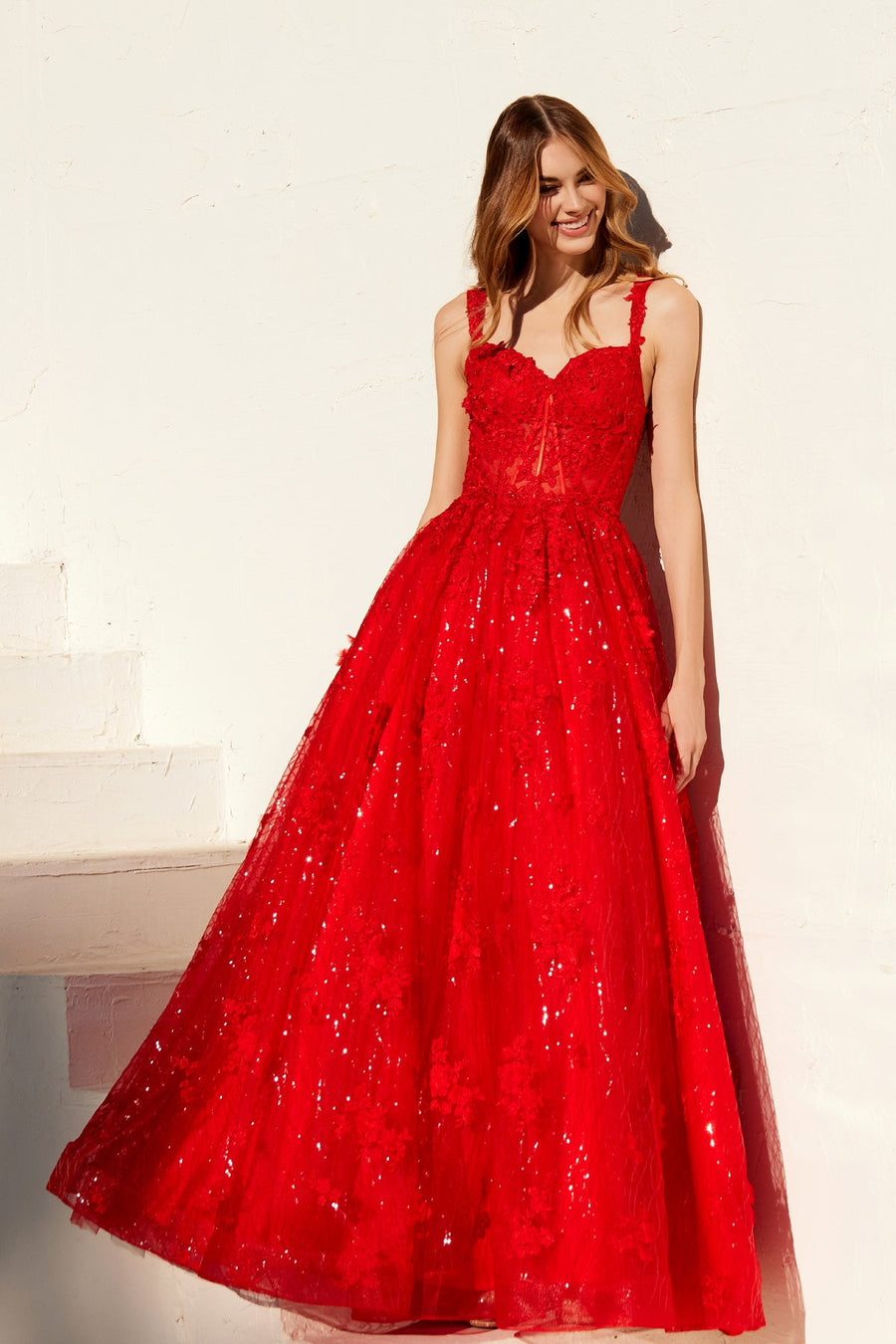 Prom Dresses Prom Long A Line Beaded Lace Applique Formal Dress Red