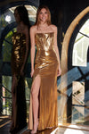 Prom Dresses Fitted Long Corset Prom Formal Metallic Dress Light Gold