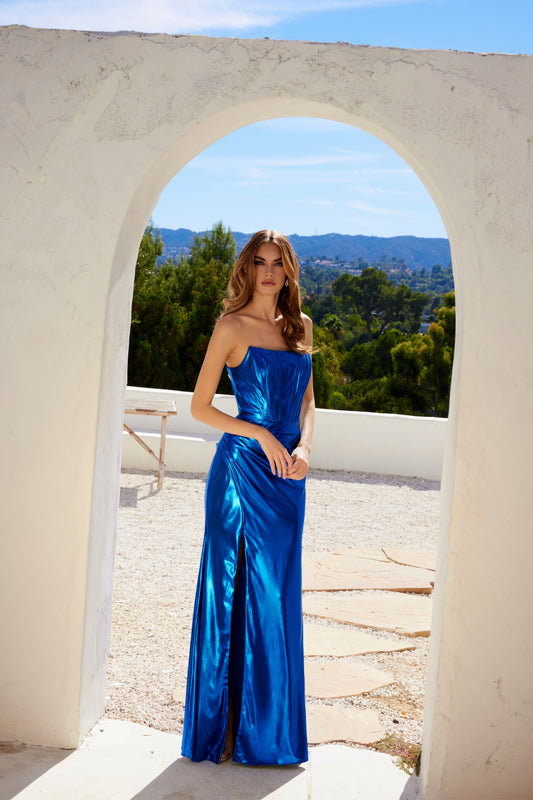 Prom Dresses Fitted Long Corset Prom Formal Metallic Dress Royal Blue