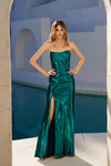 Prom Dresses Fitted Long Corset Prom Formal Metallic Dress Teal