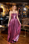Prom Dresses Pleated Metallic Long Formal A Line Porm Dress Berry