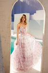 Prom Dresses Prom Long A Line Floral Print Formal Dress White Pink