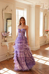 Prom Dresses Long Formal A Line Tiered Printed Prom Dress Lilac